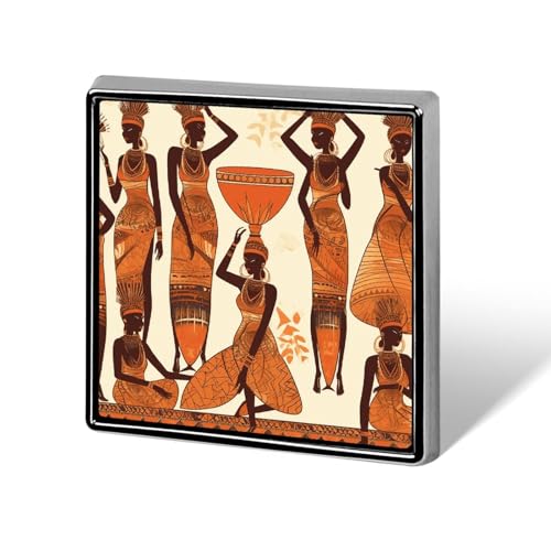 Square Lapel Pins African Tribal Woman Metal Square Brooceh Badge for Suits, Backpacks & Hats, Lapel Accessory