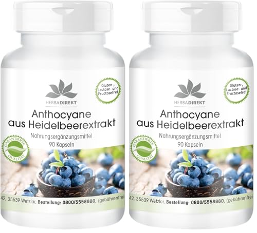 Antocianinas de extracto de árandano – Vaccinium myrtillus – Vegano – 90 comprimidos | HERBADIREKT by Warnke Vitalstoffe - Calidad de farmacia alemana (Paquete de 2)