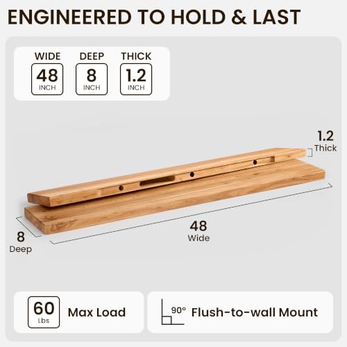 Fun Memories 48 Inch Floating Shelf, 8 Inch Deep Rounded Reclaimed Long Elm Wood Shelf with Hidden Bracket, Modern Floating Shelf for Living Room & Fireplace by Fun Memories - Used condition - Image 4