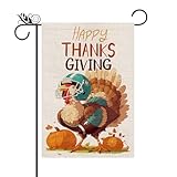 Happy Thanksgiving Garden Flag Funny Turkey Pumpkins Double Sided Burlap Flags Seasonal Thanksgiving Day Harvest Yard Outside Decorations 12.5x18 Inch