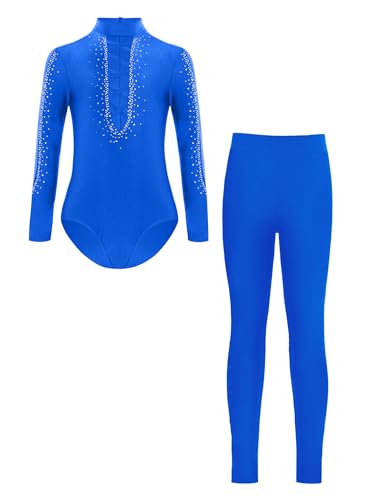 ranrann Enfant Garçon Ensemble Patinage Artistique Danse Gymanstique Justaucorps avec Legging Tenue Bleu 7-8 ans