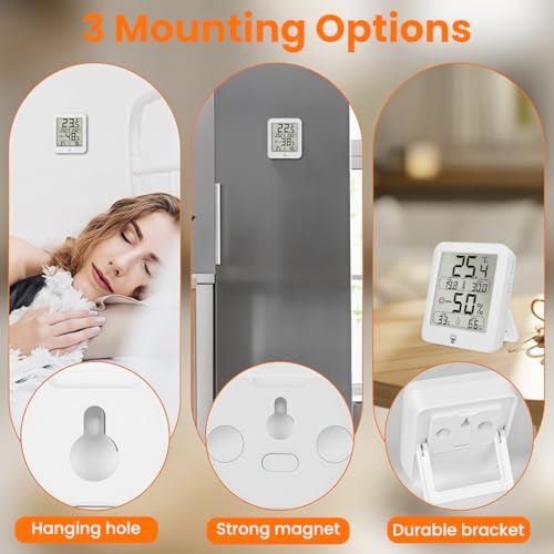 Image of HASTHIP Magnetic Digital Temperature Meter and Humidity Meter, Indoor Thermometer Hygrometer Monitor with LCD Backlight, Small Thermo-hygrometer Sensor for Room