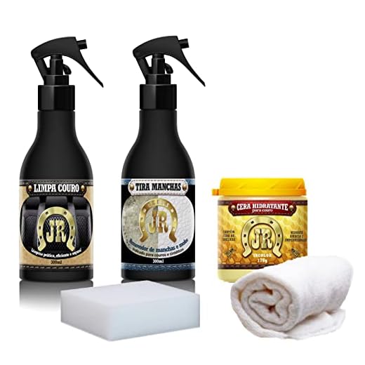Kit Limpa Couro + Tira Manchas e Mofos + Hidrata Couro JR para Bancos Automotivos, Jaquetas, Poltronas