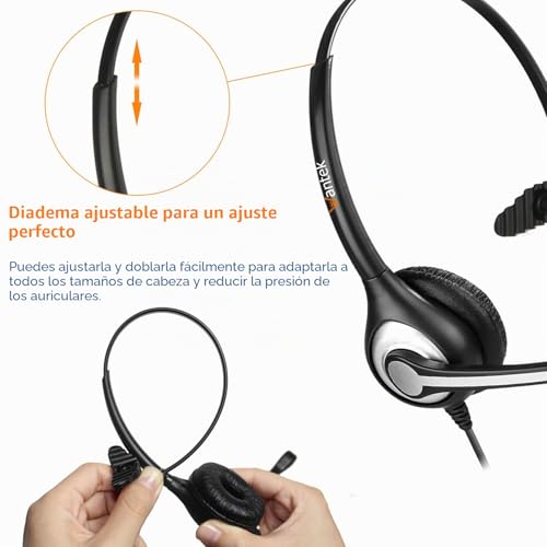 Cascos para teléfono fijo RJ9 Wantek mono ideales para teletrabajo y atención al cliente 7