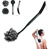 Loofah with Handle, 20.5'' Replaceable Shower Loofah to Improve Skin Health, Body Scrubber, for Women and Men with String for Easy Hanging（Dark Black）