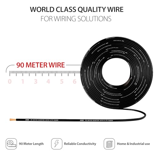 Image of KEI BANFIRE- HFFR 0.75 sqmm 1 Core 99.97% Pure Copper Conductor Heat Resistant Flame Retardant Low Smoke & Halogen - Lead Less House Wire for Domestic & Industrial Electrical Wiring (Black,90 Meters)