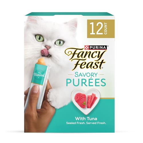 Fancy Feast Purina Squeezable Cat Treats Tube, Savory Puree Naturals with Natural Tuna in a Demi-Glace - 0.35 Ounce (Pack of 12)