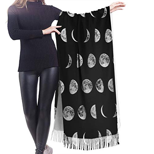 Women Girls Super Soft Moon Phases Pashmina Scarf With Tassel Luxury Cashmere Blend Shawl Wrap Over Size Blanket Scarf For Party Wedding Travel3