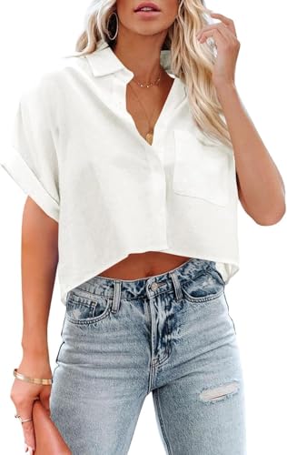 Imily Bela Damen Bluse V-Ausschnitt Crop Hemd Sommer Langarm Hemden 100%...