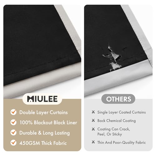 Image of MIULEE Stone 100% Blackout Curtains for Bedroom 40x63 Inch Long | 2 Thick Layers Thermal Insulated Window Curtains with Black Liner, Noise Reducing Grommet, Drapes for Living Room, 2 Panels