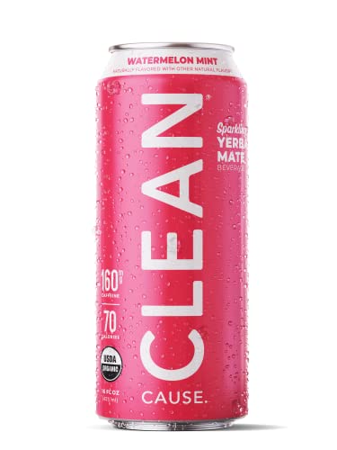 Clean Cause Low Calorie Watermelon Mint Usda Organic Sparkling Yerba Mate Tea (16Oz Cans, 12-Pack Case) Low Sugar, 160Mg Caffeine, Healthy Alternative To Soda & Energy Drinks. #TOP1