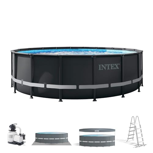 Intex 26330NP – Piscina Fuori Terra Ultra XTR Frame Rotonda, Pompa Filtro 7900 L/h, Scaletta, Telo Base e Copertura, 26423 L, Acciaio e PVC, Grigio, 549x132 cm