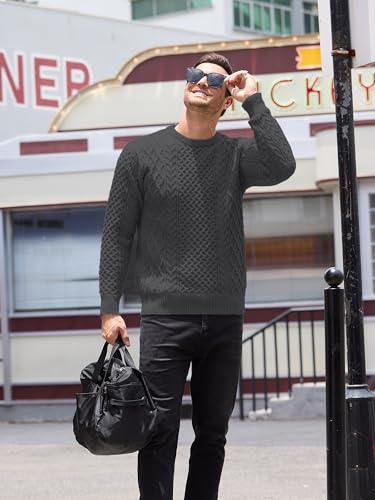 Comdecevis Cable Knit Sweater for Men Crewneck Casual Pullover Sweaters Unisex Textured Knitted Sweatshirt3