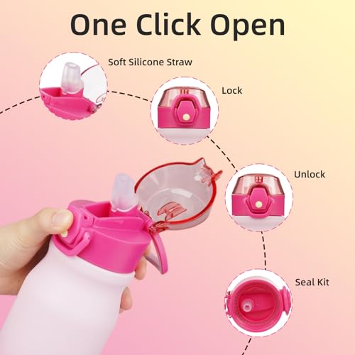 Image of BJPKPK 25 oz Insulated Water Bottle, Straw, Handle, Stainless Steel Flask | Leak Proof Locking Lid, Thermal, Double Wall Vacuum, Keeps Hot /Cold, Dishwasher Safe, Travel & Sports, Cherry Blossom