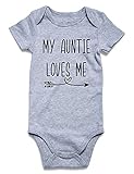 Loveternal Baby Newborn Boy My Auntie Loves Me Outfits Cotton Blend Letter Romper One-Piece Underwear Short Sleeve Aunt Gift for Boys Girls Clothes 0-3 Months
