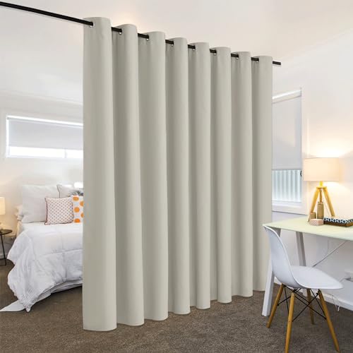 Image of RYB HOME Blackout Office Room Divider Energy Efficient Furniture Protected Large Panel for Wall Space, Easy Hang on Rods or with Hooks for Dressing Room, Wide 15ft x Long 8ft, Natural, 1 Panel