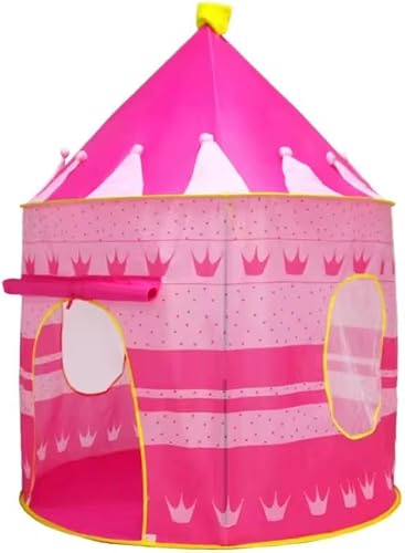 Children's Castle Play Tent, Polyester, 105x105x135cm, Unisex, Stars and Moon Theme, Ages 0-13 Years (Pink)