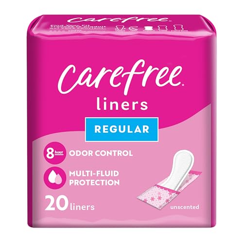 Carefree Wkładki do majtek dla kobiet, regularne, owinięte, bezzapachowe, 20 ct | wkładki Carefree Liners, codzienne wkładki dla kobiet, okresy świetlne i wycieki, 8-godzinna kontrola zapachu, 20 ct