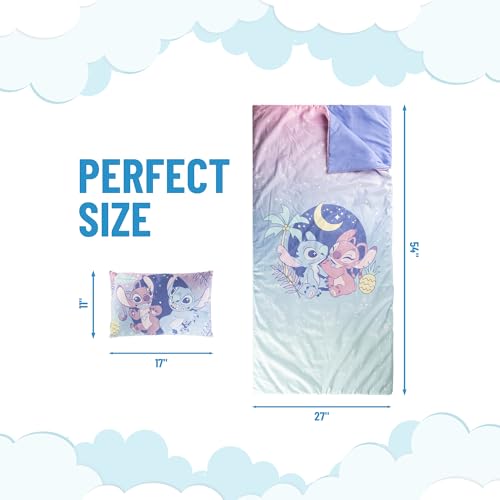 Image of Jay Franco Kids Slumber Bag and Pillow - 54 x 27 Inch Comfy Indoor Sleeping Bag for School and Sleepovers, 2 Piece Set, Multi - Lilo & Stitch