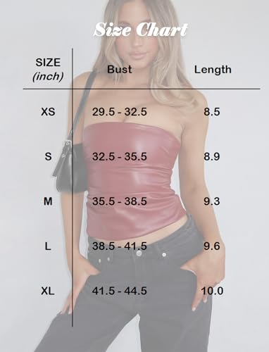 OZICERD Top de tubo de couro sintético de poliuretano sem alças para sair para mulheres, top sexy de