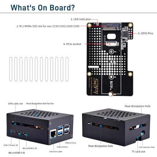 GeeekPi Metalowa obudowa dla Raspberry Pi 5, z oficjalną aktywną chłodnicą, kartą brzegową N04 M.2 NVMe SSD PCIe i zasilaczem USB C 27 W dla Raspberry Pi 5 8 GB 4 GB