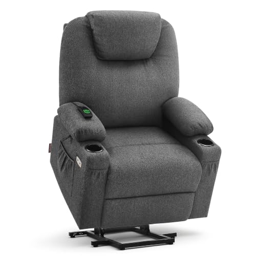 MCombo Power Lift Recliner Chair for Elderly, Lift Chair with Heat and Massage, FSC Certified, USB&Type C Ports, Cup Holders, Fabric 7040 (Medium, Gray)
