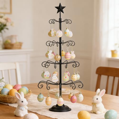 Ironlux Ornament Tree Display Stand, 30 Inch Tabletop Metal Ornament Display Tree , Black Ornaments Hanger Stand, 4 Tier Scroll Tree Rack for Easter Christmas Ornaments Displays