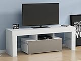 Panana 51inch TV Stand Storage Glass Shelves Big Drawer Sideboard 16 Colors RGB LED Lighted TV Cabinet for 32 40 43 50 55 inch 4k TV (White+Grey, With LED) - Image 5