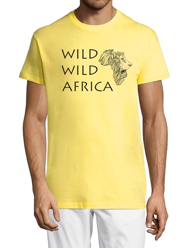 T-shirt homme Wild Wild Africa en coton doux jaune pour peau sensible