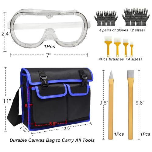 20Pcs Geology Rock Pick Hammer Kit, 22oz Rock Hammer & Digging Chisels & Sholve Set for Rock Hounding, Fossil Dig, Geodes, Gold Mining & Prospecting, Bag, Magnifying Glass, Whistle, Goggles (Blue) - Thumbnail 5