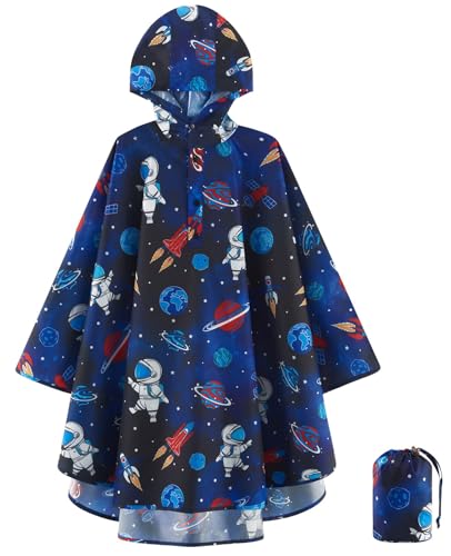 WAWSAM Lightweight Girls Rain Poncho Waterproof Toddler Raincoat Reusable Kids Rainwear Portable Space Rain Slicker Outwear with Pouch Youth Rainbow Rain Jacket with Hood