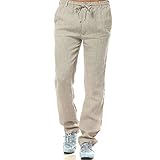 Najia Symbol Mens Casual 100% Linen Pants, Loose Fit Drawstring Elastic Waist Lightweight Summer Beach Yoga Trousers (Natural, M)