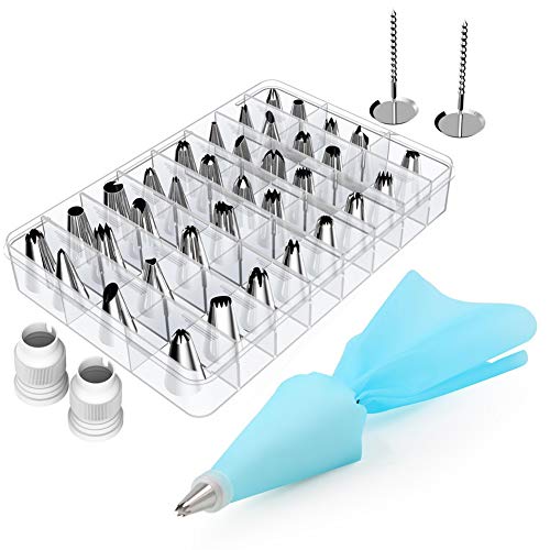 42 Pieces Cake Decorating Supplies Kit with 36 Pcs Stainless Steel Icing Nozzle, 2 Silicone Pastry Bags, 2 Flower Nails, 2 Reusable Plastic Couplers Baking Supplies Frosting Tools Set