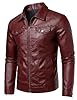 Zbrandy Leather Jacket Men Faux Leather Jackets Mens Moto Biker Coat Outwear Windproof Red XL #3