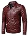 Zbrandy Red Leather Jacket Men Faux Leather Jackets Motorcycle Jacket Casual Zip Up with Turn-Down Collar Biker Outerwear Coat M