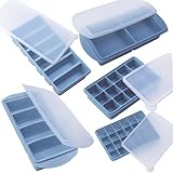 Silicone Freezer Molds Gift Set with 1,and 2 Tbsp, 1/2, 1, and 2 Cup Silicone Freezer Trays With Lids - Meal Prep and Kitchen Essentials Bundle (Blue 5 Pack)
