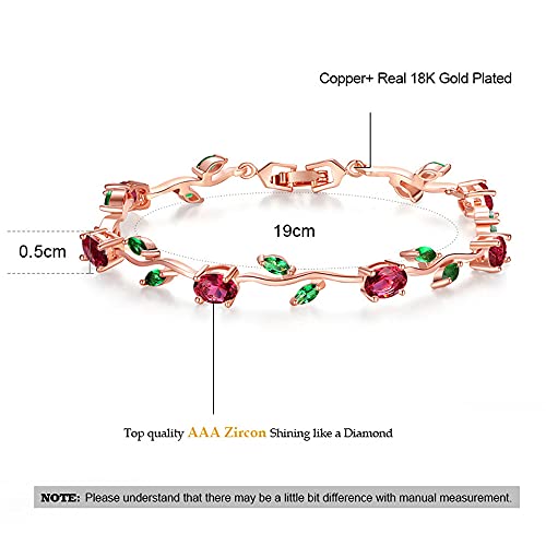18K Rose Gold-Plated Crystal Bracelet For Women Red & Green Shiny Gemstone Tennis Bracelet Diamond Bangle Bracelet For Girls Fashion Jewelry #TOP3