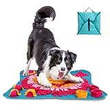 ❤【FÁCIL DE LIMPIAR】 La parte inferior de esta alfombrilla para snuffle está hecha de tela Oxford, que es resistente a la suciedad y antideslizante. La superficie está hecha de material de fieltro suave y el escondite está hecho de tela de vellón polar ecológico. Puedes lavarlo a máquina o lavar a mano. Esta alfombra olfativa perros de todas las razas es duradera y será una buena adición a los juguetes de adiestramiento de su perro.