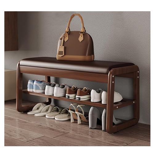 Banc d'entrée avec rangement à chaussures rustique de ferme avec siège coussiné de taille 55 cm