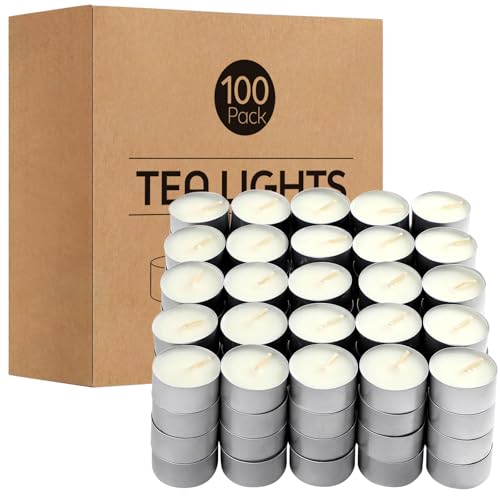 Levidon 8 Hour Tea Light Candles Long-Lasting with Cotton Wicks Unscented, 3.8 x 2.3 cm, White 100 Pack