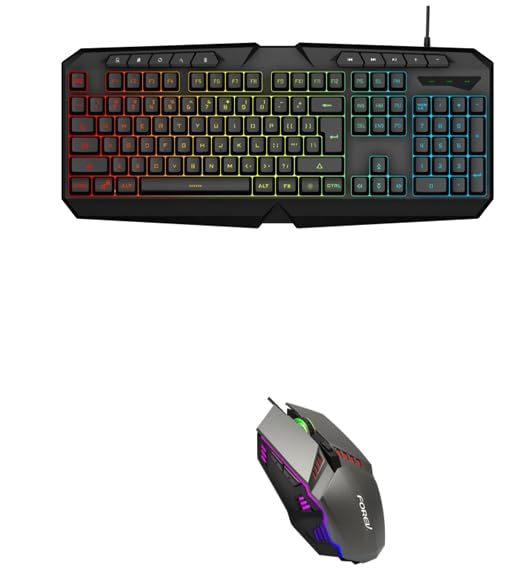 Teclado Gaming Sensación Mecánico.Combo 3 en 1 de Teclado,Raton y Alfombrilla.Retroluminado Luz arcoíris, Color Negro.Cable USB 1,3 m.Ideal Juegos.104 Teclas.Compatible con Portátil, PC.