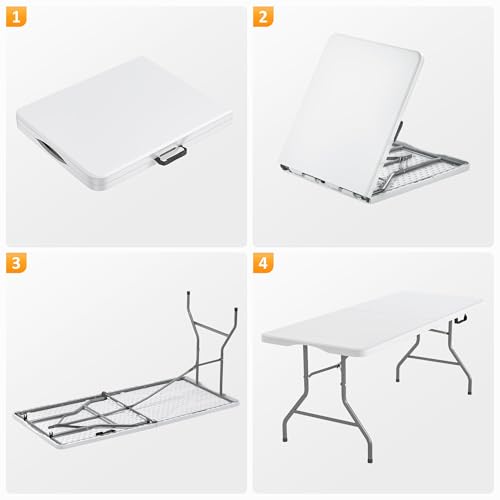 Fenbeli Upgraded 18% Thickened Folding Table 6ft Made of HDPE Plastic, Heavy Duty (25lb), Stable Thicker Legs, Dining Indoor Outdoor for Camping, Picnic and Party (Pearl White) by Fenbeli - Image 7