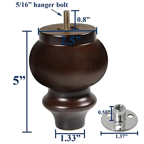 Aoryvic Wood Sofa Legs 5 Inch Turned Furniture Legs Set Of 4 For Couch Armchair Recliner Dresser Cabinet Espresso #TOP1