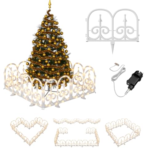 UISEBRT Weihnachtsbaumzaun mit Beleuchtung,Warmweiß Beleuchteter Zaun...