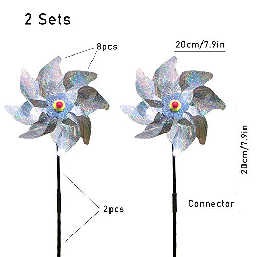image for Ceqiny 2 Packs Bird Deterrent Pinwheels Sparkly Silver Spinners Bird R
