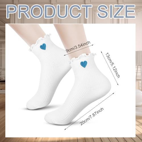 8 Pairs Women's Heart Ruffle Socks Ankle Crew Cotton Socks Cute Heart Design, Breathable Soft, Gifts for Women Mother3