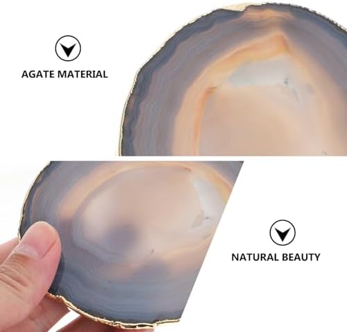 NUOBESTY Doğal akik altlık, altın süslemeli kenarlı, ısıya dayanıklı masa altlığı, dekoratif ev altlığı, şık ev, ofis dekorasyonu için - Görsel 6