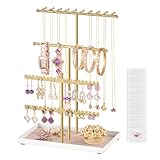 SONGMICS Portagioie, per Natale, Porta Collane e Orecchini, Struttura in Metallo, Vassoio in Velluto, Espositore per Collane Bracciali Orecchini Anelli, Idea regalo, Oro Pallido JJS036AB01