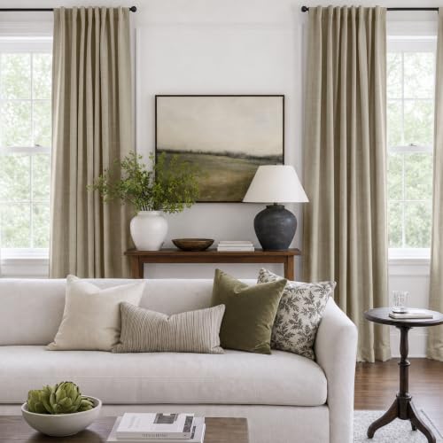 Image of Faux Linen Total Blackout Curtains for Bedroom 90 Inches Long, Plaza Taupe