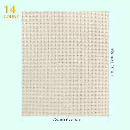 Image of 14CT Aida Cloth - 30x35 Inch Cross Stitch Fabric for Embroidery, Pre-Cut Needlework Material, Acid-Free, Durable Weave(Khaki)